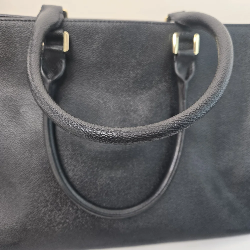 Black Leather Tory Burch Tote Bag with Gold Accents - Picture 12 of 13